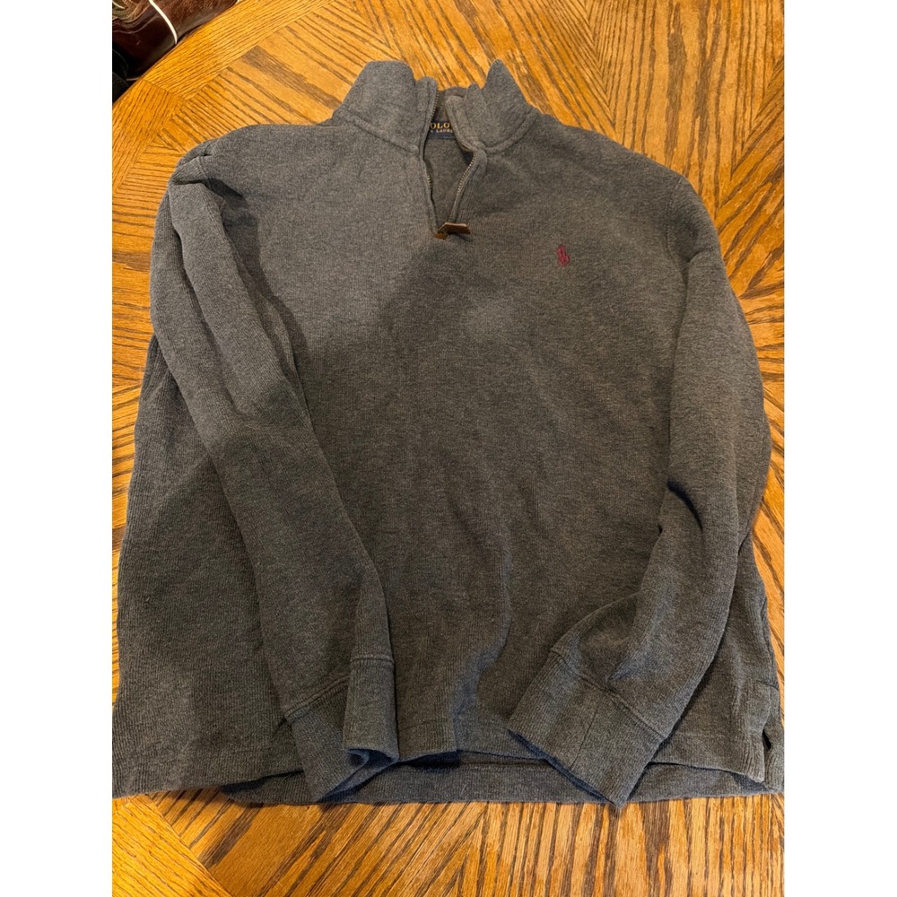Polo Ralph Lauren Mens Small Charcoal Grey 1/4 Zip Cotton Pullover Sweater Pony